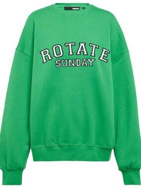Rotate Birger Christensen Iris Logo Cotton Sweatshirt Green Streetwear Sz Med